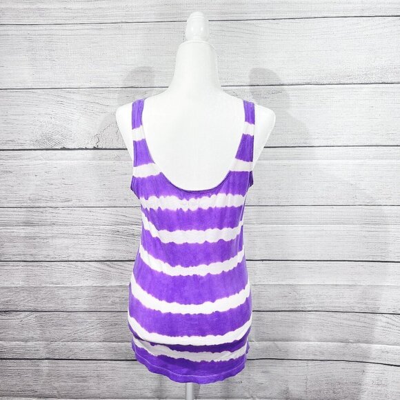 Kirra Dip Dye Tank Top | Purple & White Stripe | Scoop Neck | Medium | Y2K - Picture 4 of 12